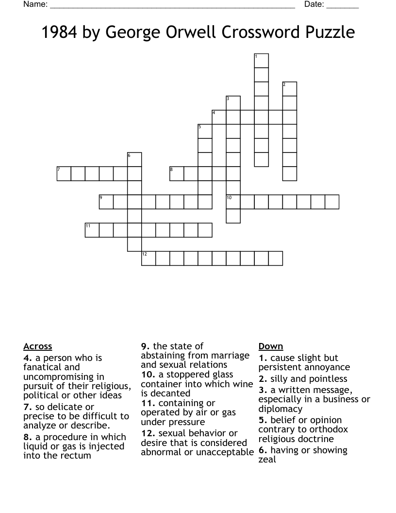 1984 by George Orwell Crossword Puzzle