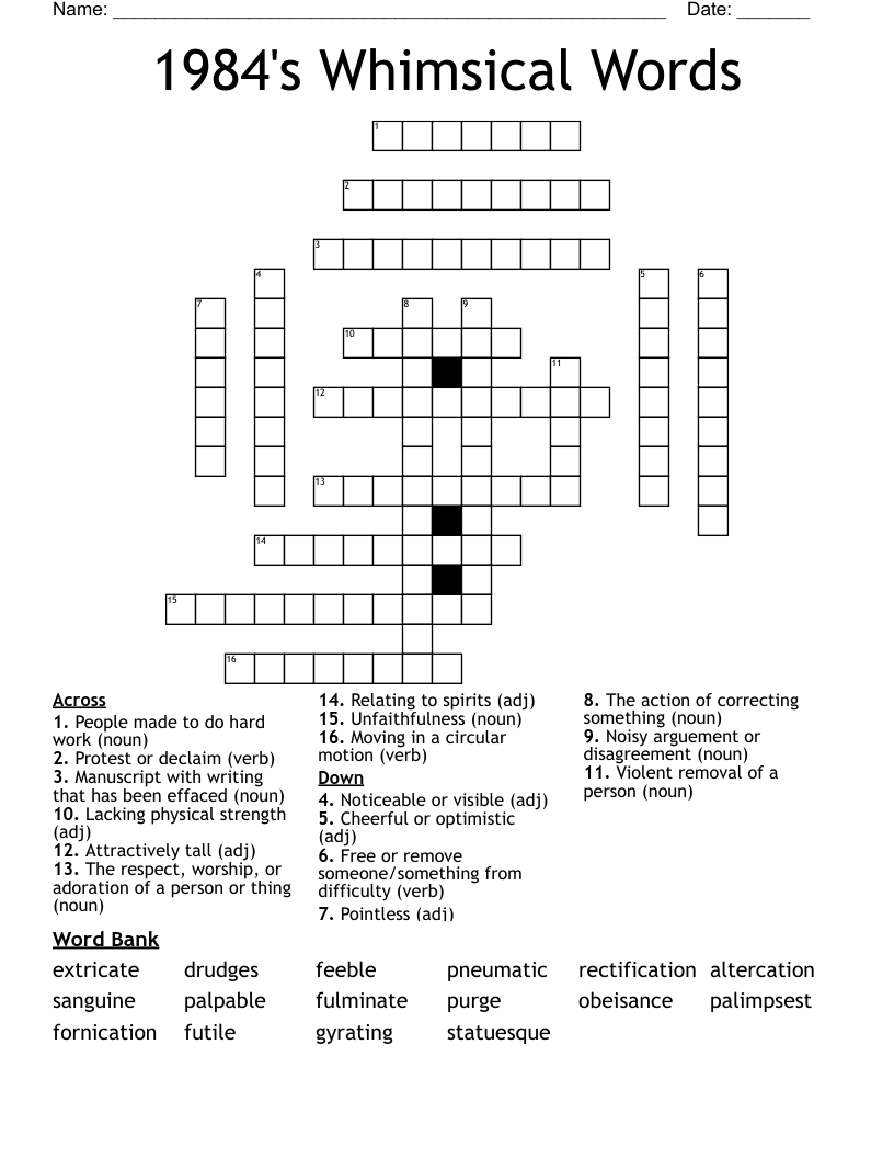 1984's Whimsical Words Crossword