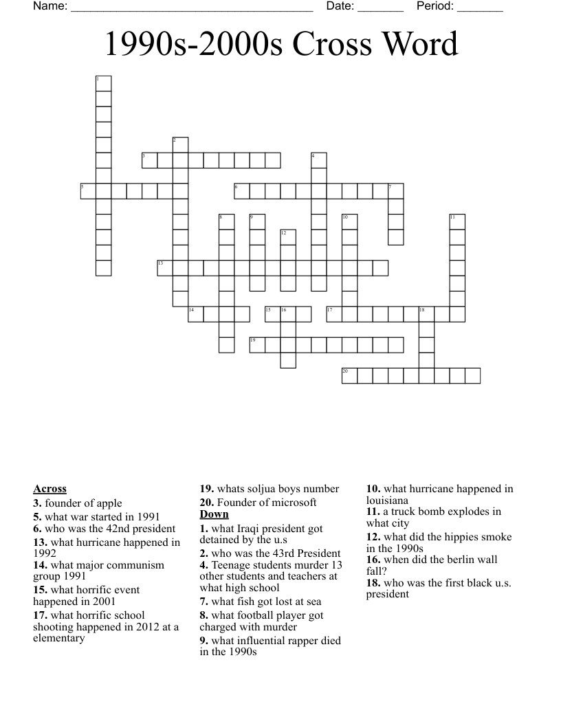 1990s-2000s Cross Word