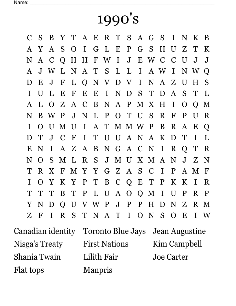 1990's Word Search
