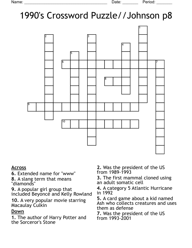 1990's Crossword Puzzle//Johnson p8