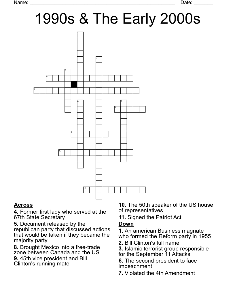 1990s & The Early 2000s Crossword