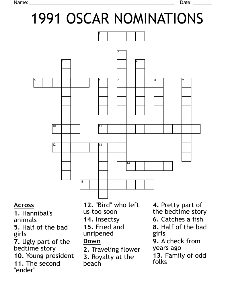 1991 OSCAR NOMINATIONS Crossword