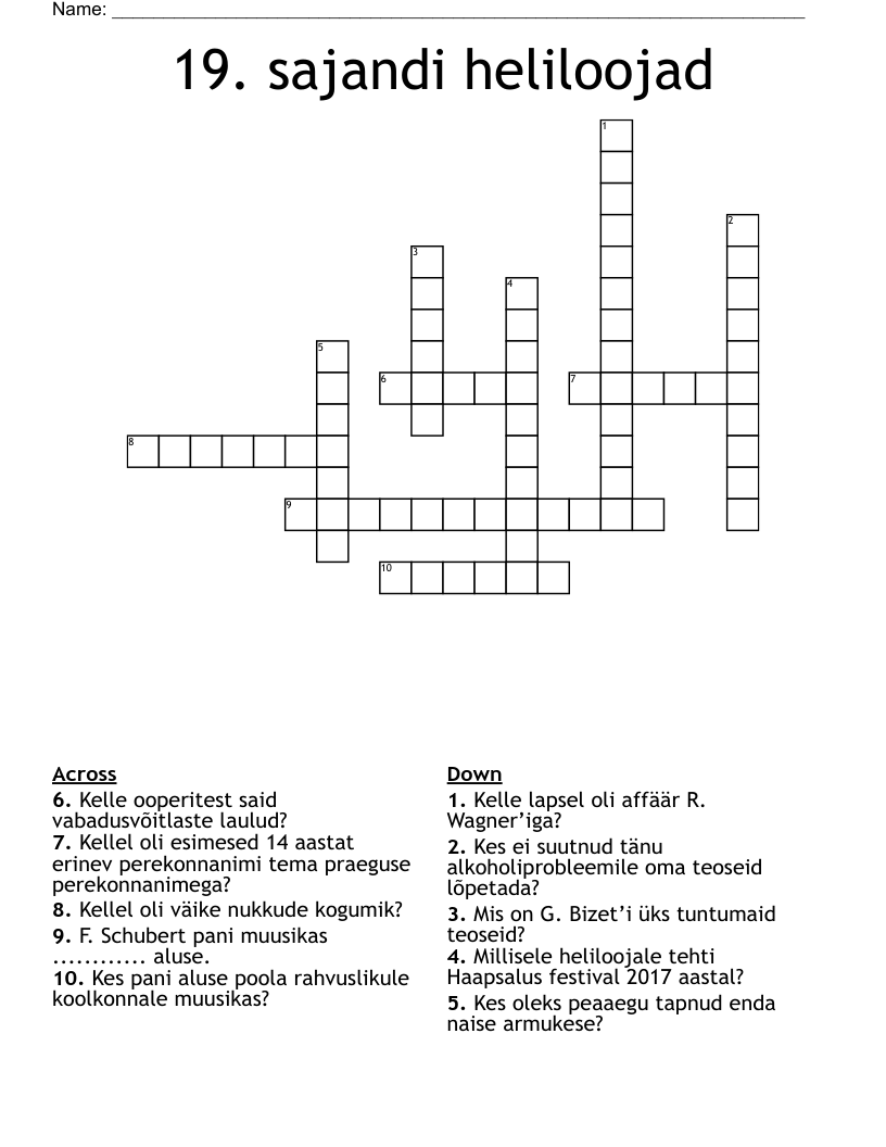 19. sajandi heliloojad Crossword