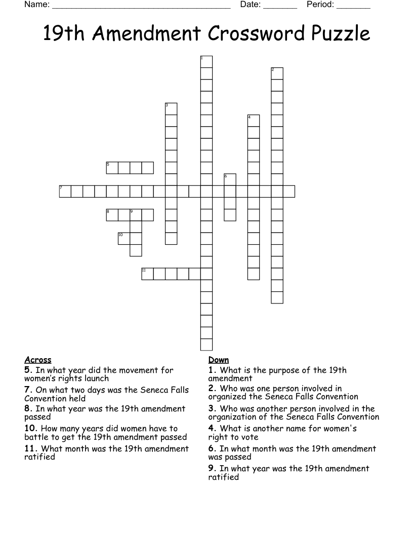19th Amendment Crossword Puzzle