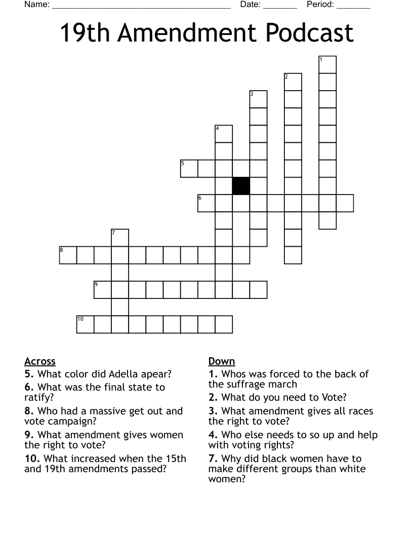 19th Amendment Podcast Crossword