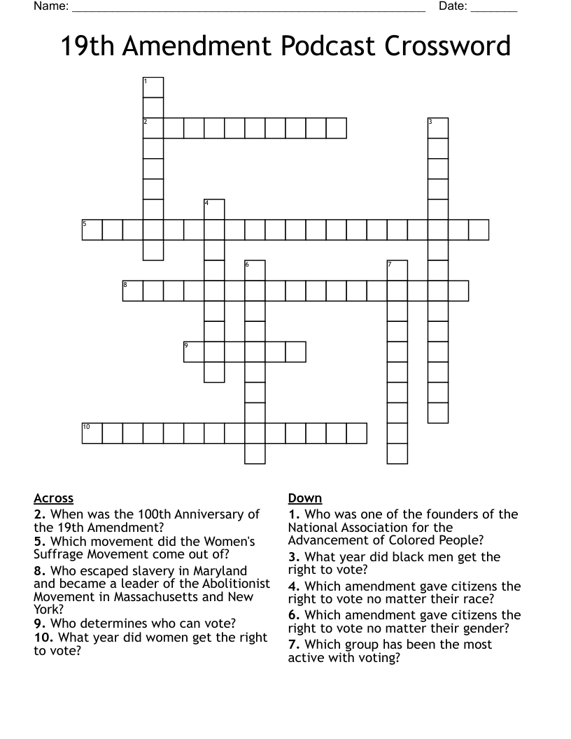 19th Amendment Podcast Crossword