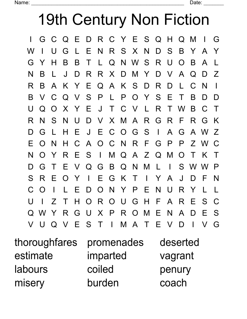 19th Century Non Fiction Word Search