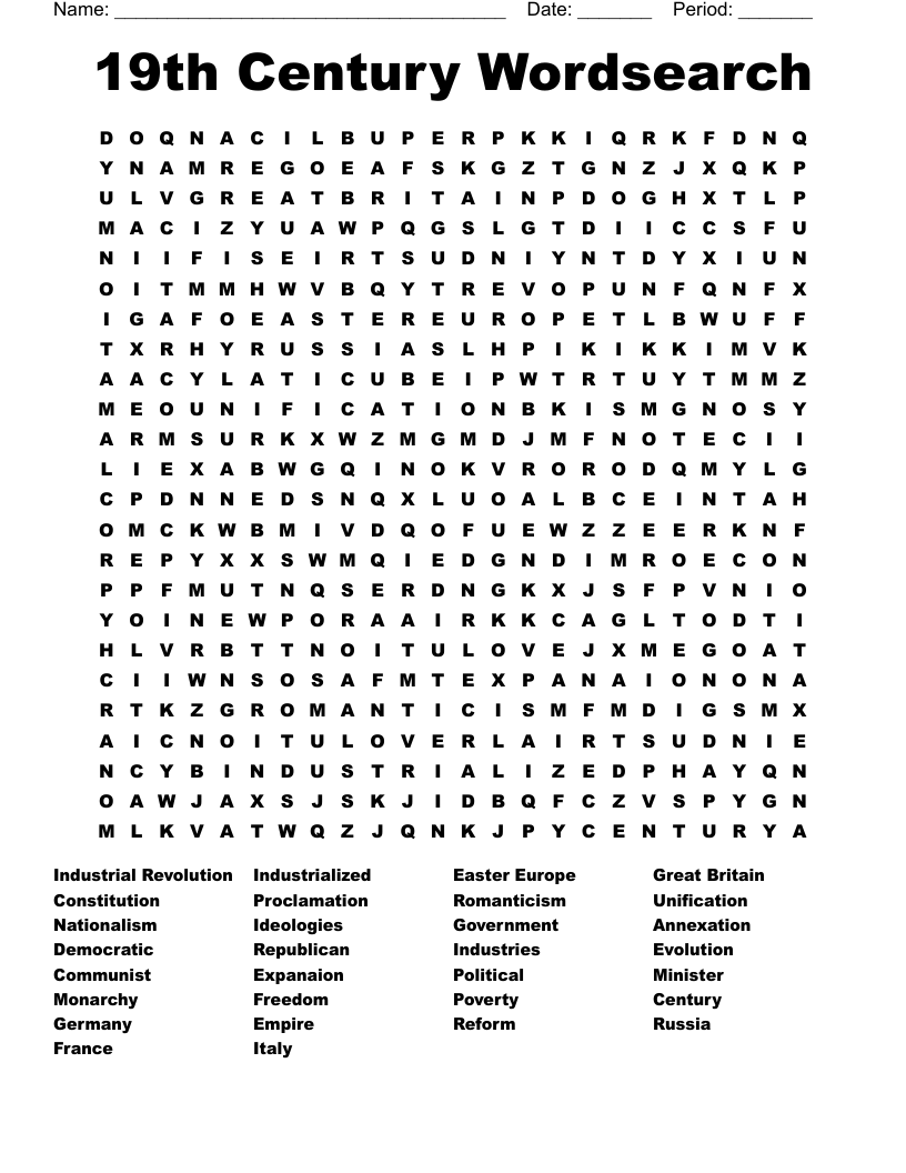 19th Century Wordsearch
