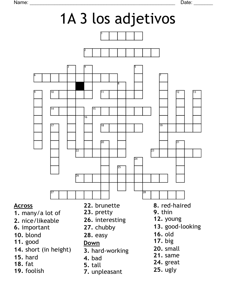 1A    3      los adjetivos Crossword