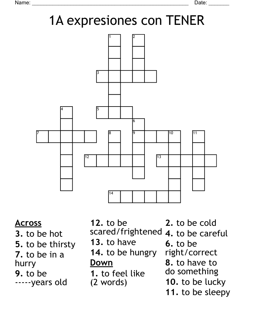 1A            expresiones con TENER Crossword