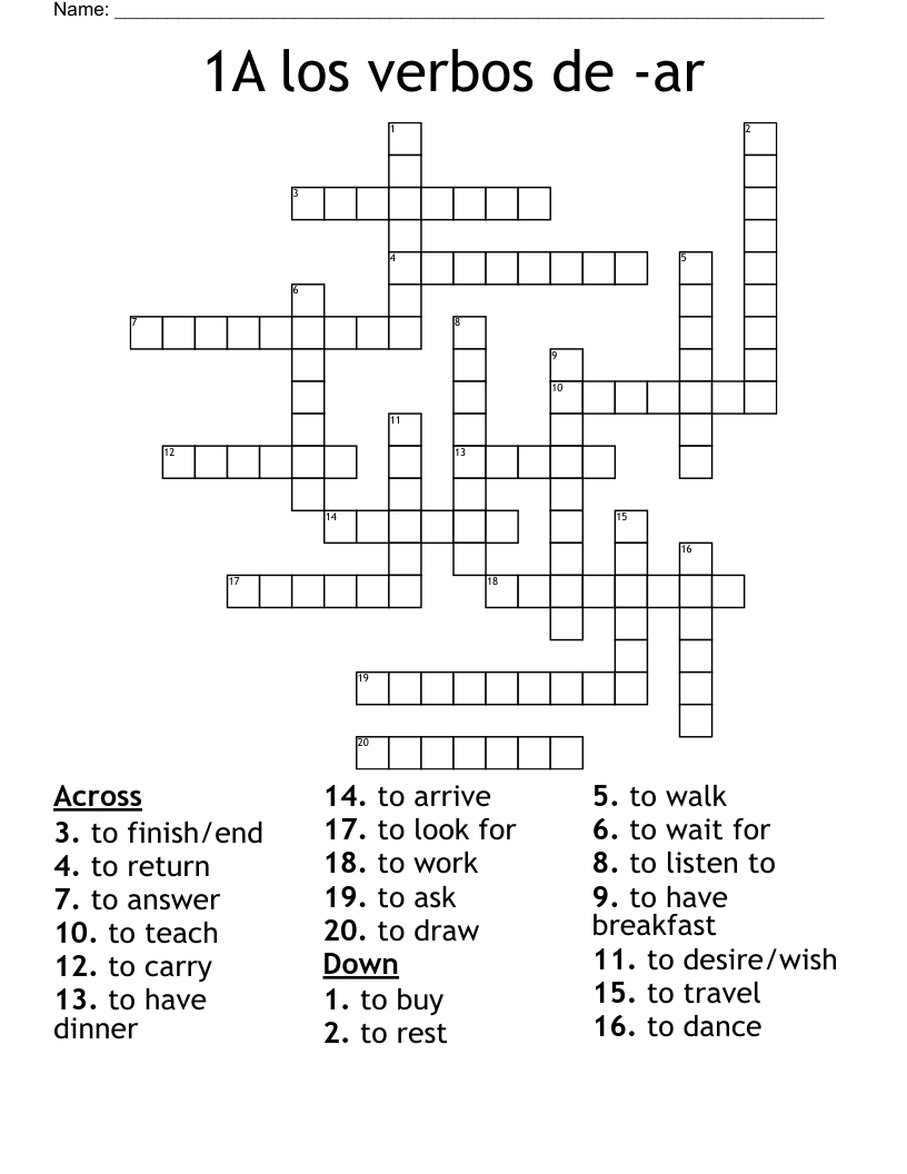 1A   los verbos de -ar Crossword