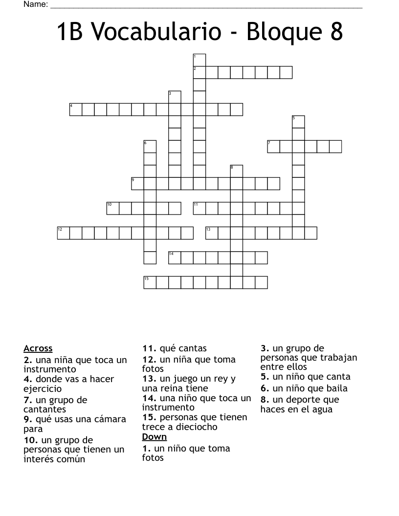 1B Vocabulario - Bloque 8 Crossword