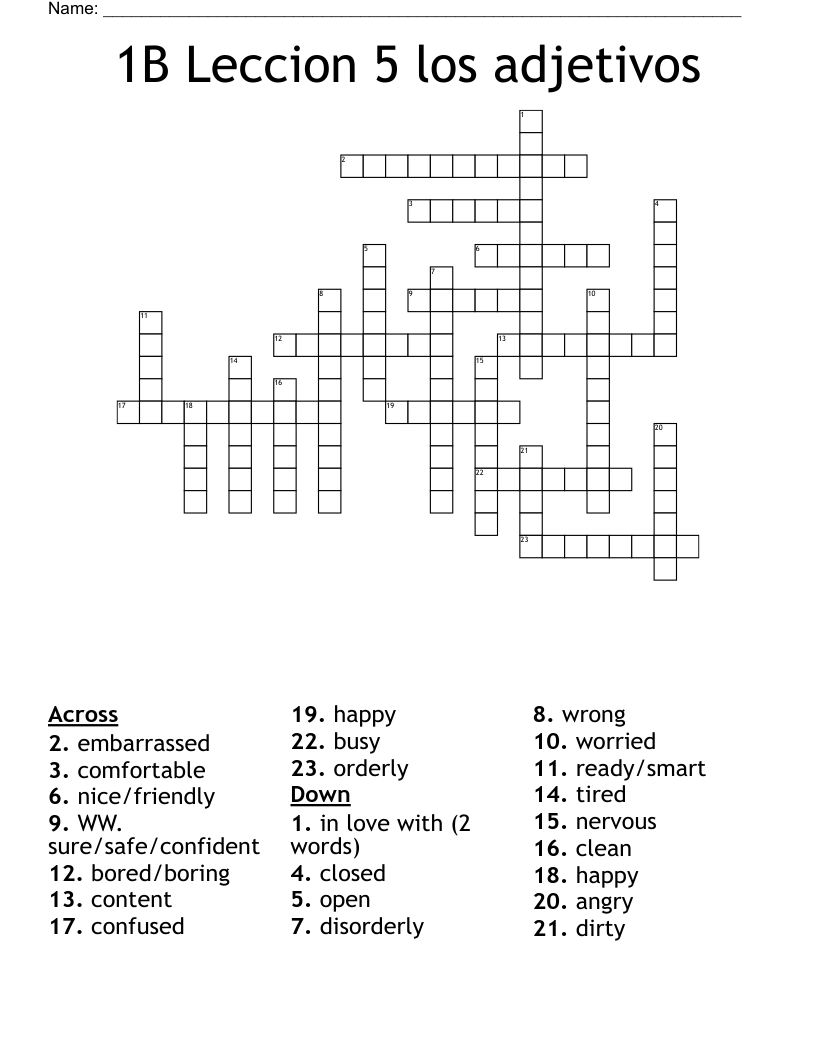 1B   Leccion  5  los adjetivos Crossword