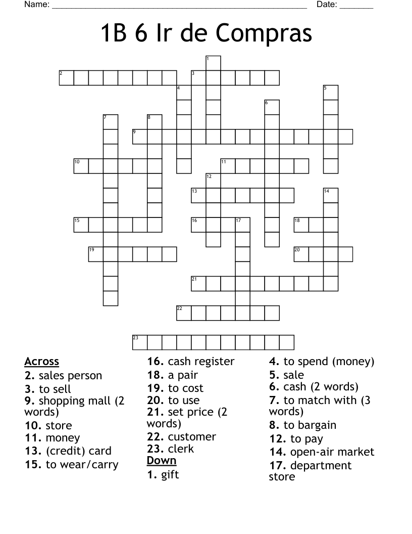 1B       6          Ir de Compras Crossword