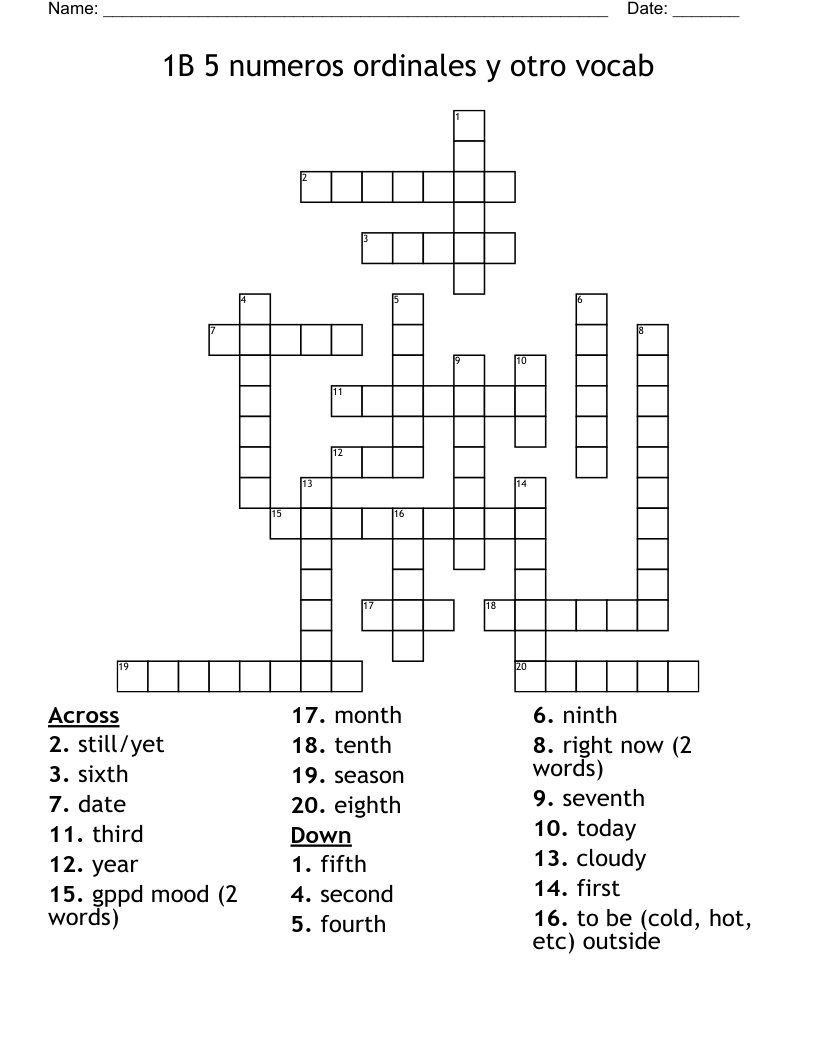 1B        5           numeros ordinales y otro vocab Crossword