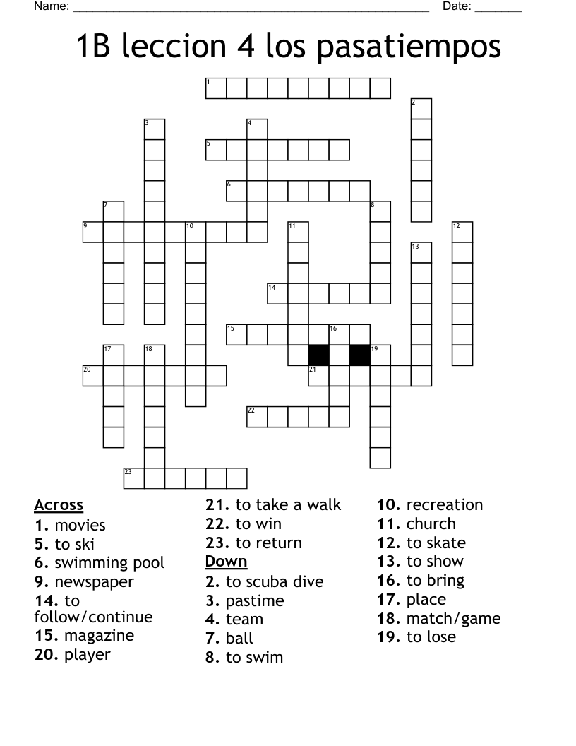 1B   leccion 4  los pasatiempos Crossword