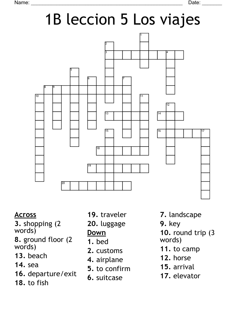 1B leccion 5  Los viajes Crossword