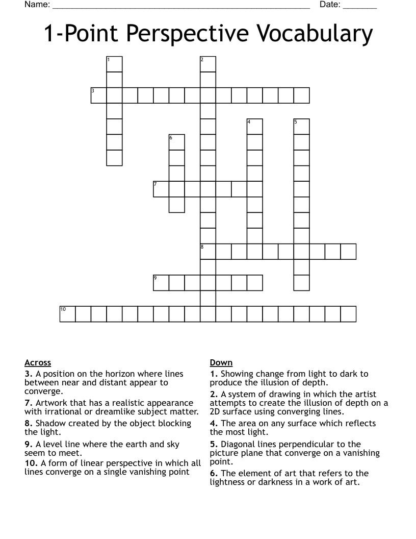 1-Point Perspective Vocabulary Crossword