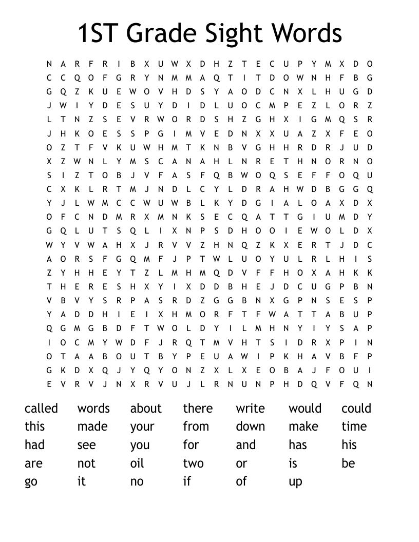 1ST Grade Sight Words Word Search