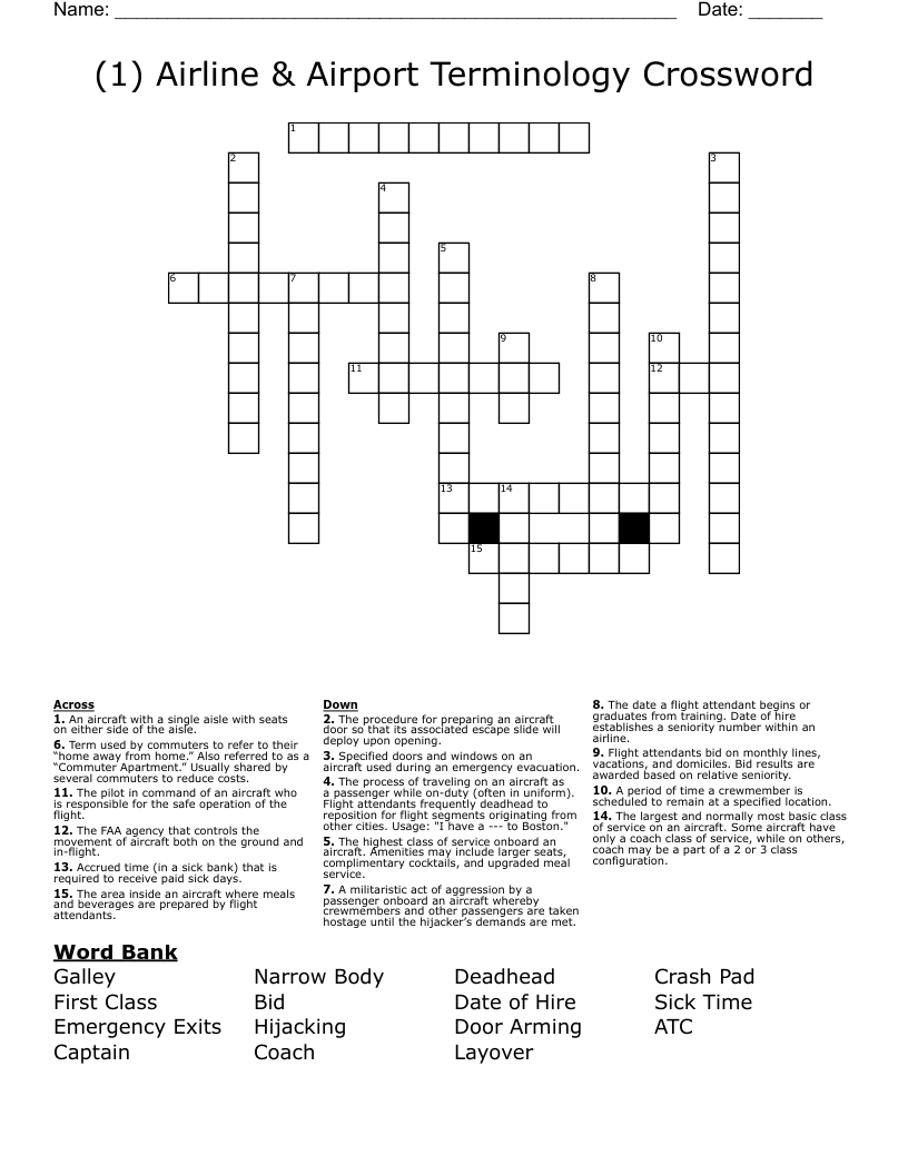 (1) Airline & Airport Terminology Crossword