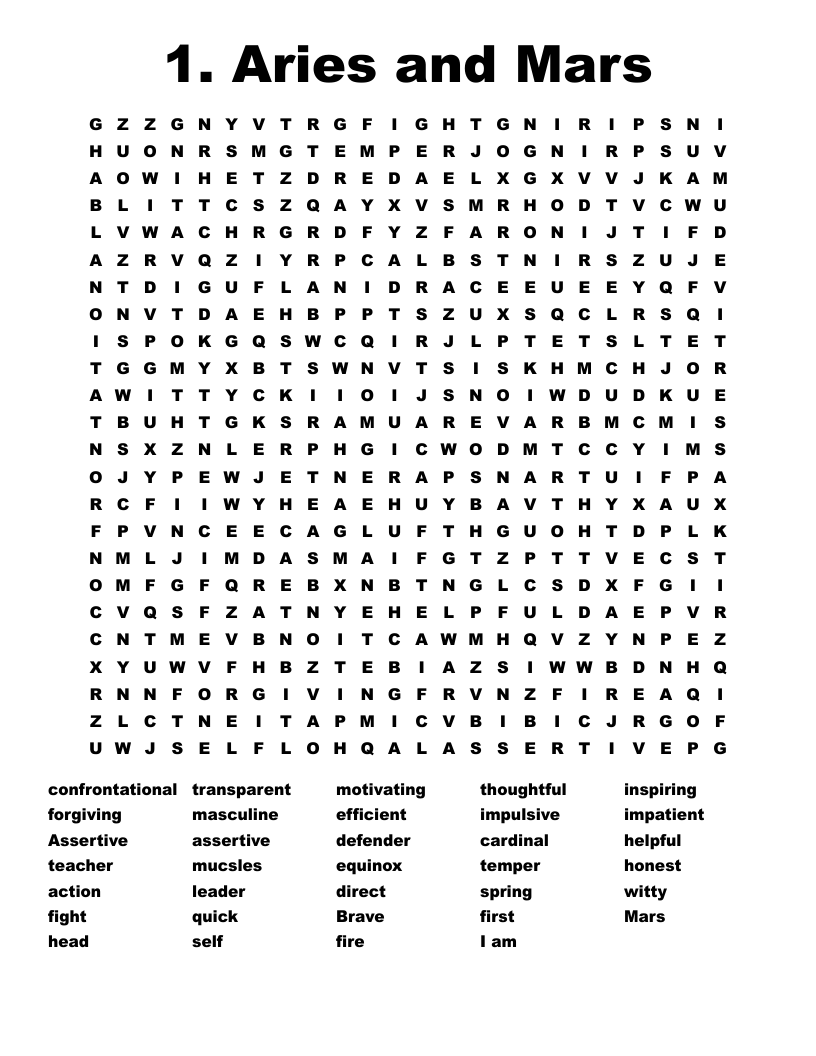 1. Aries  and Mars Word Search