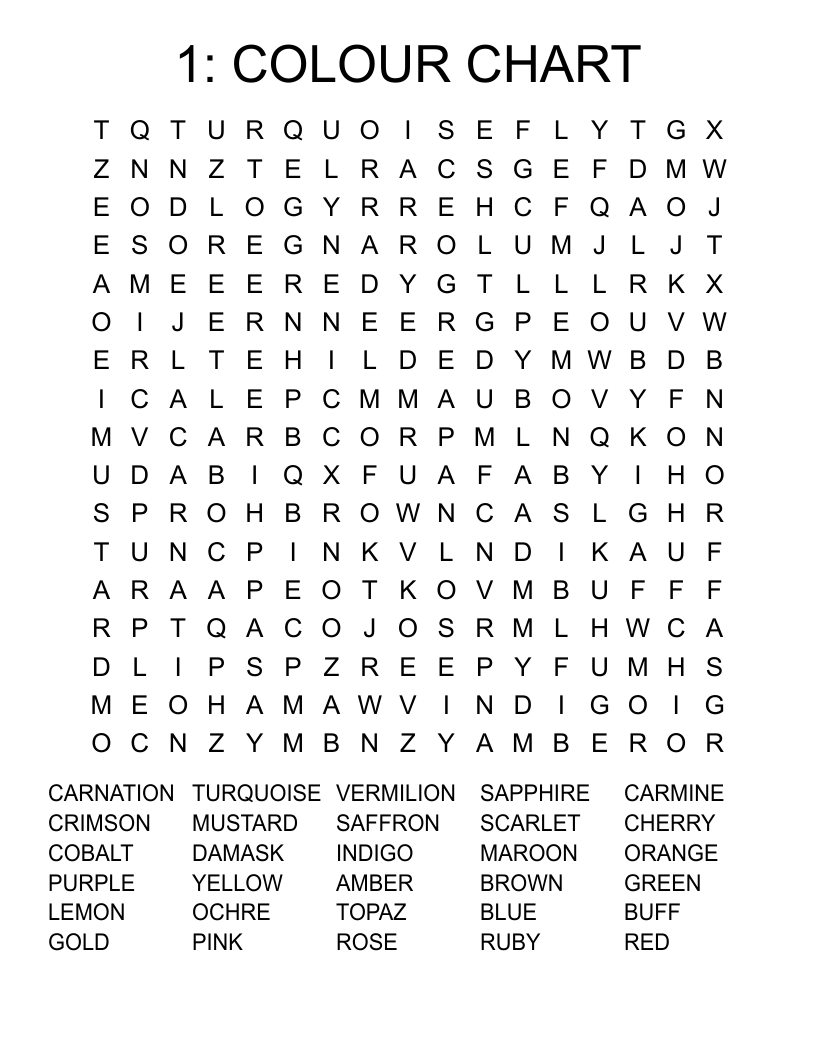 1: COLOUR CHART Word Search