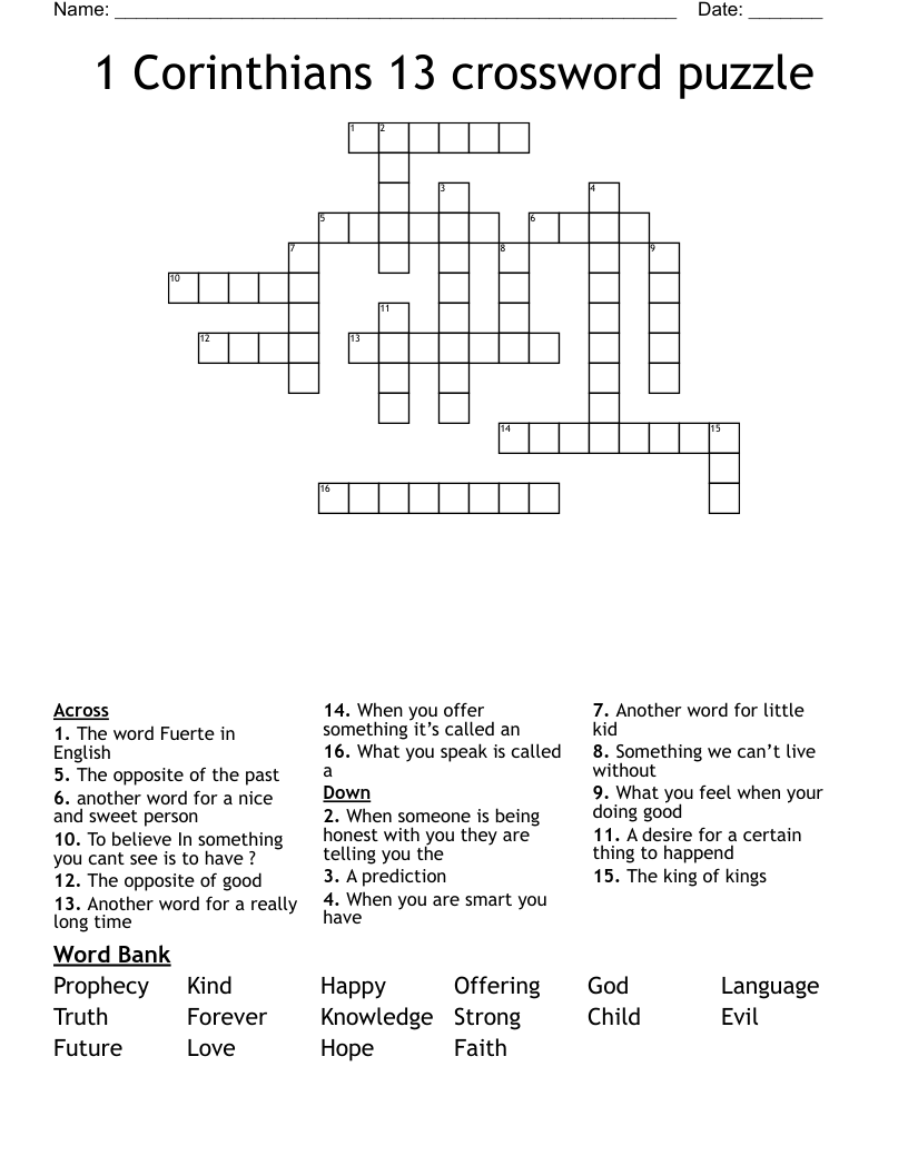 1 Corinthians 13 crossword puzzle