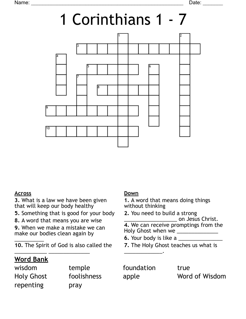 1 Corinthians 1 - 7 Crossword