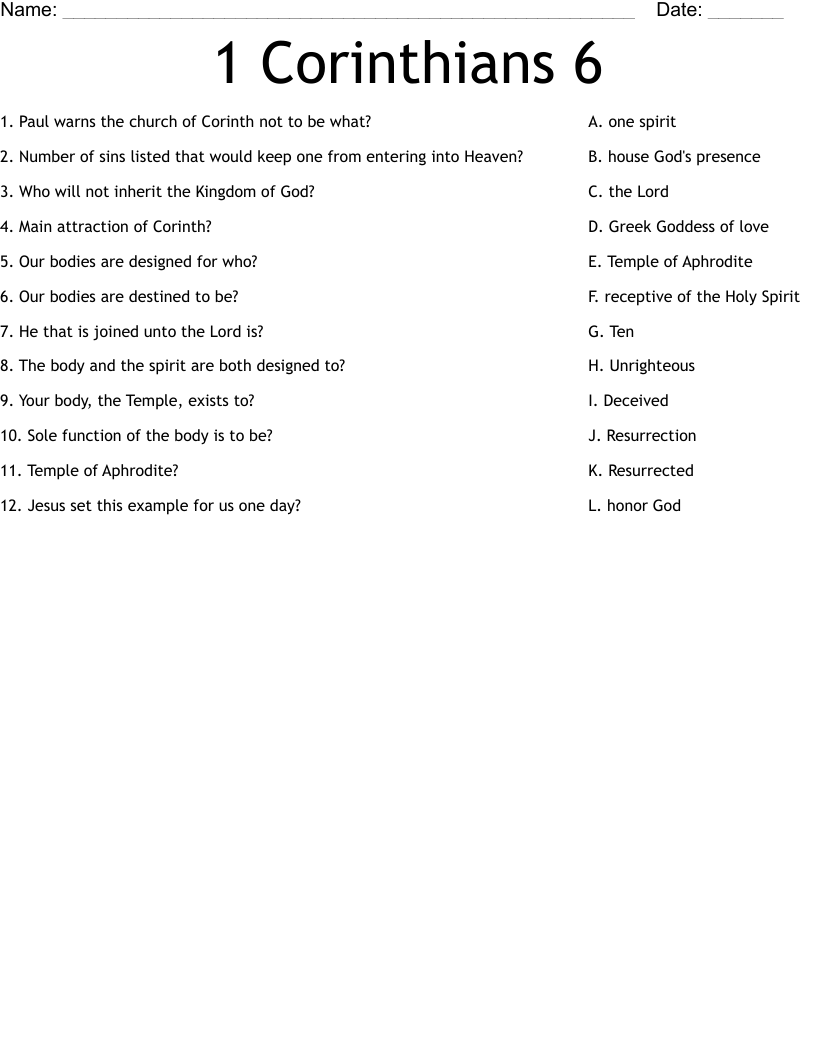 1 Corinthians 6 Worksheet