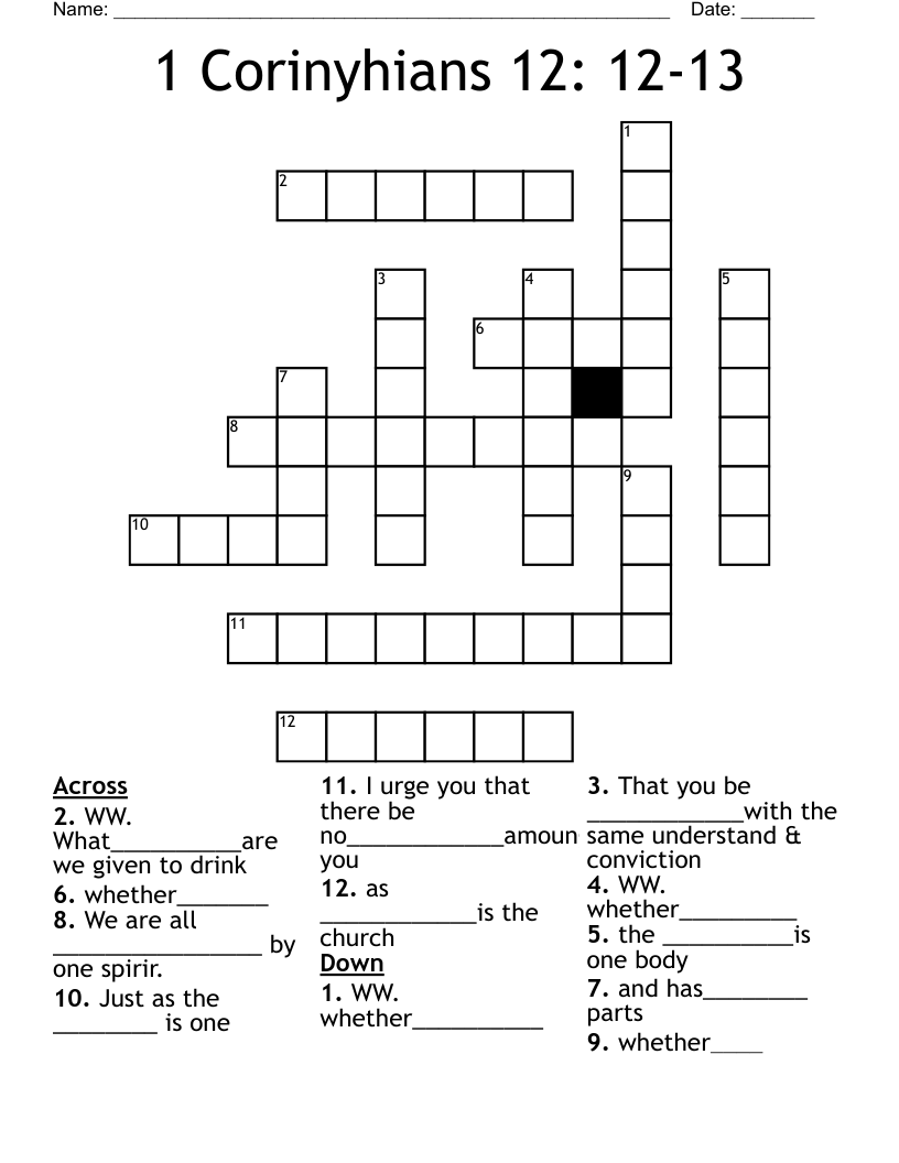 1 Corinyhians 12: 12-13 Crossword