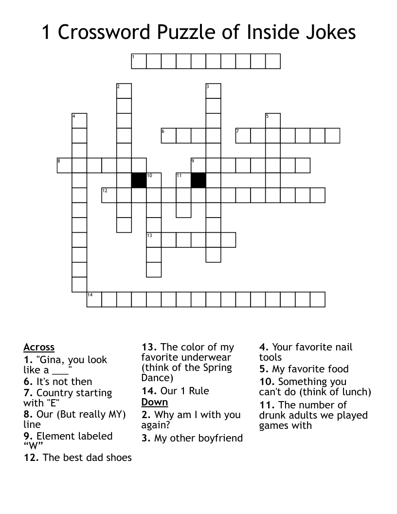 1 Crossword Puzzle of Inside Jokes
