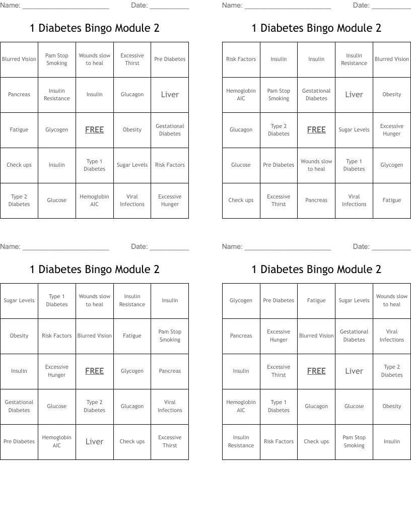 1 Diabetes Bingo Module 2