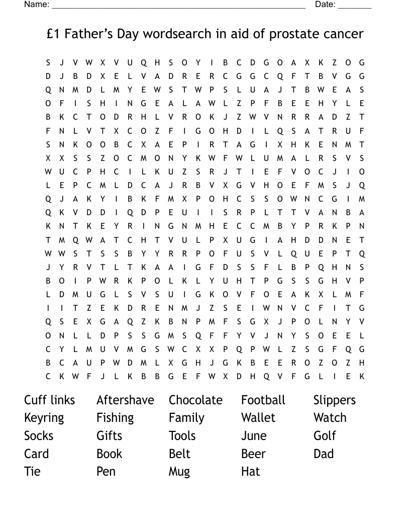 £1 Father’s Day wordsearch in aid of prostate cancer  