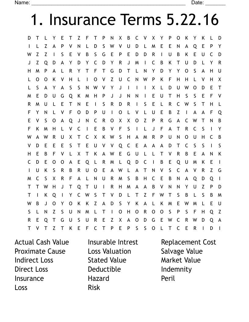 1. Insurance Terms  5.22.16 Word Search
