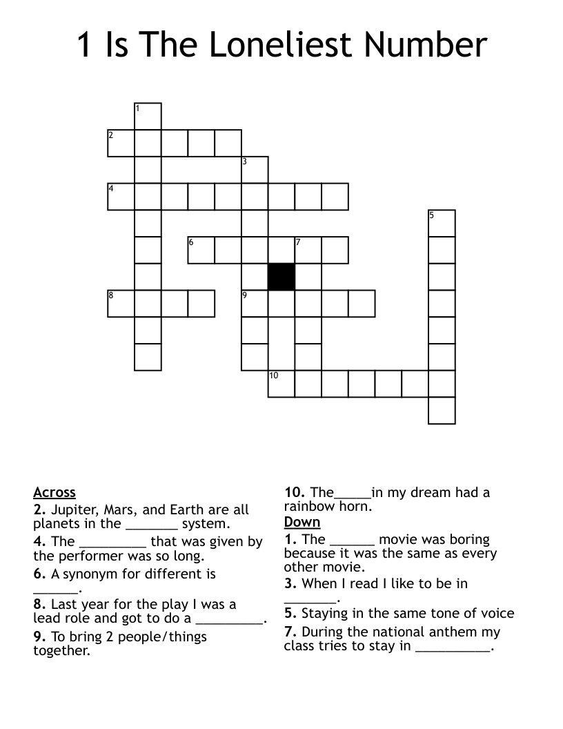 1 Is The Loneliest Number Crossword