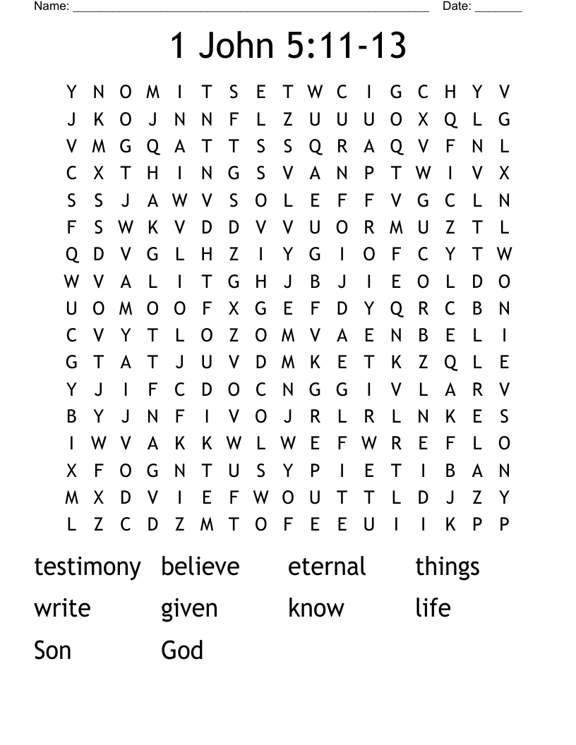 1 John 5:11-13 Word Search