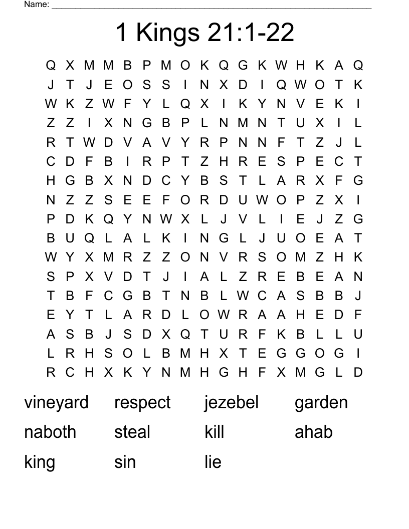 1 Kings 21:1-22 Word Search