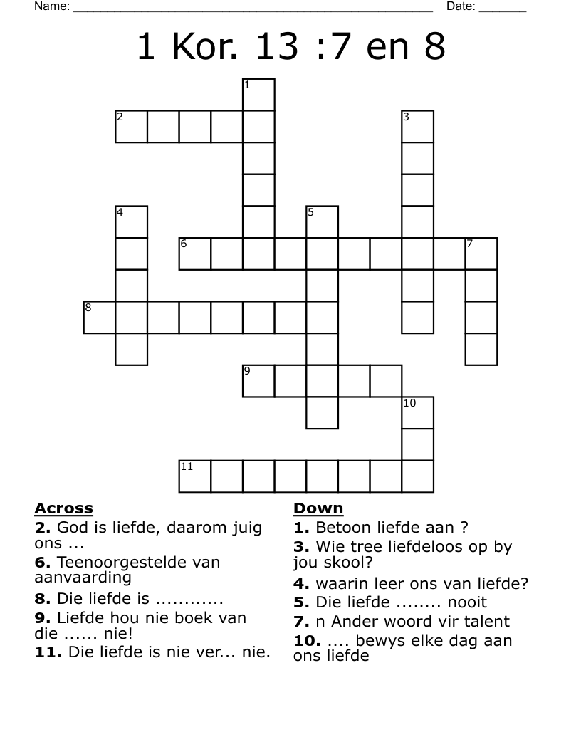 1 Kor. 13 :7 en 8 Crossword