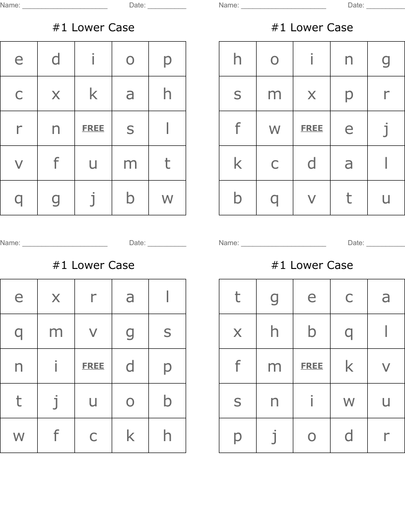 #1 Lower Case Bingo Cards