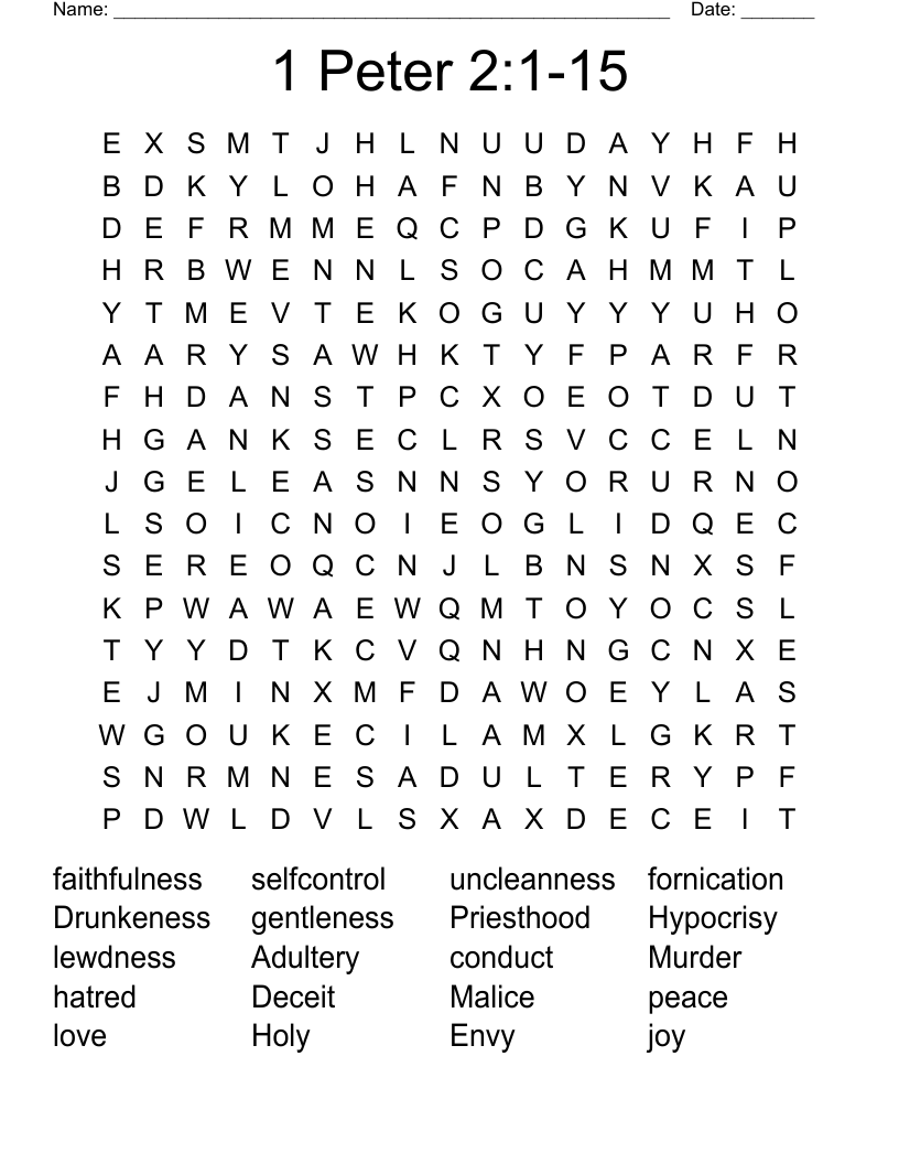 1 Peter 2:1-15 Word Search