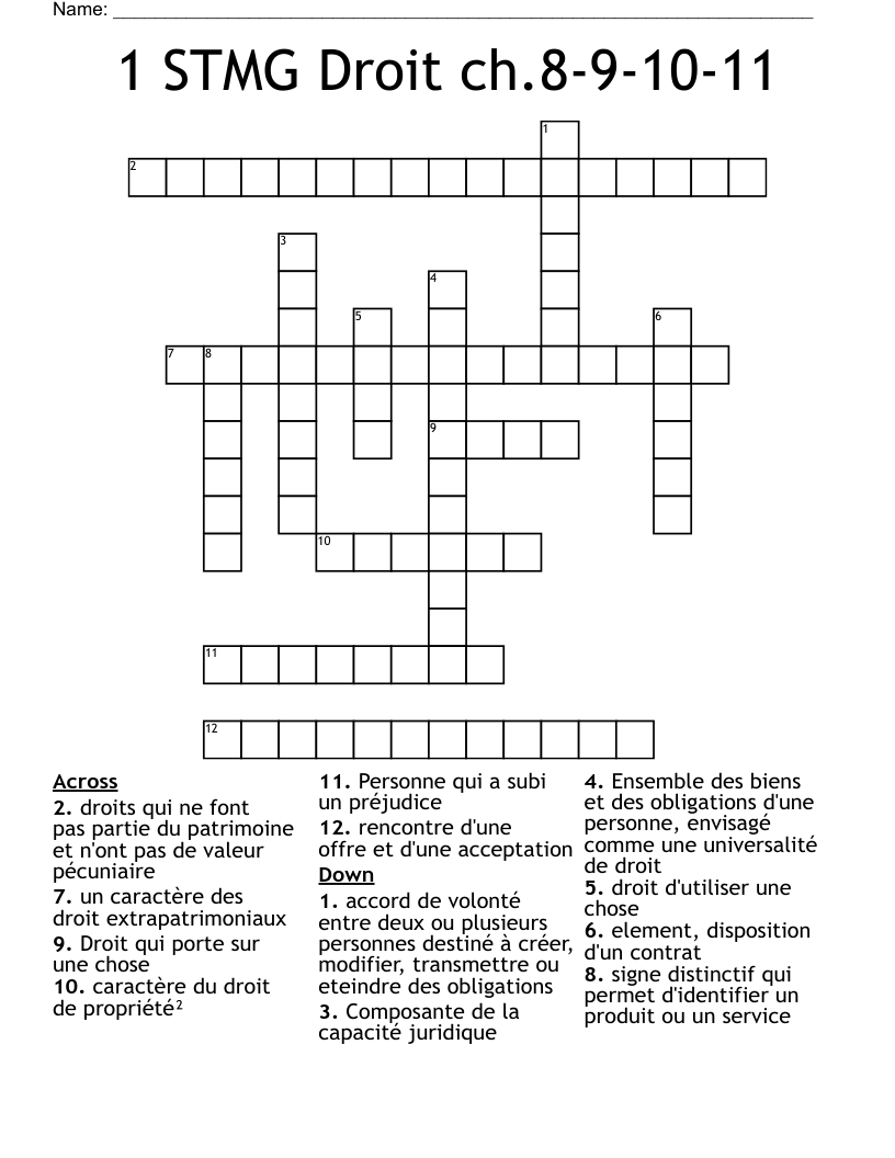 1 STMG Droit ch.8-9-10-11 Crossword
