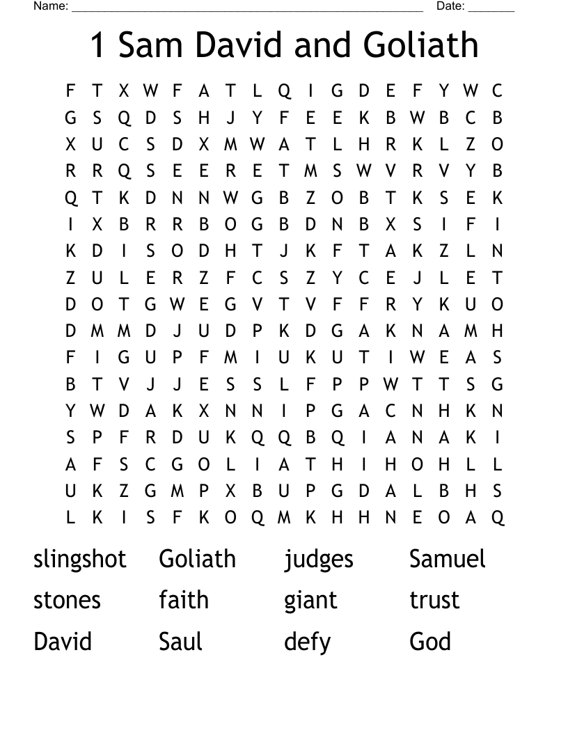 1 Sam David and Goliath Word Search