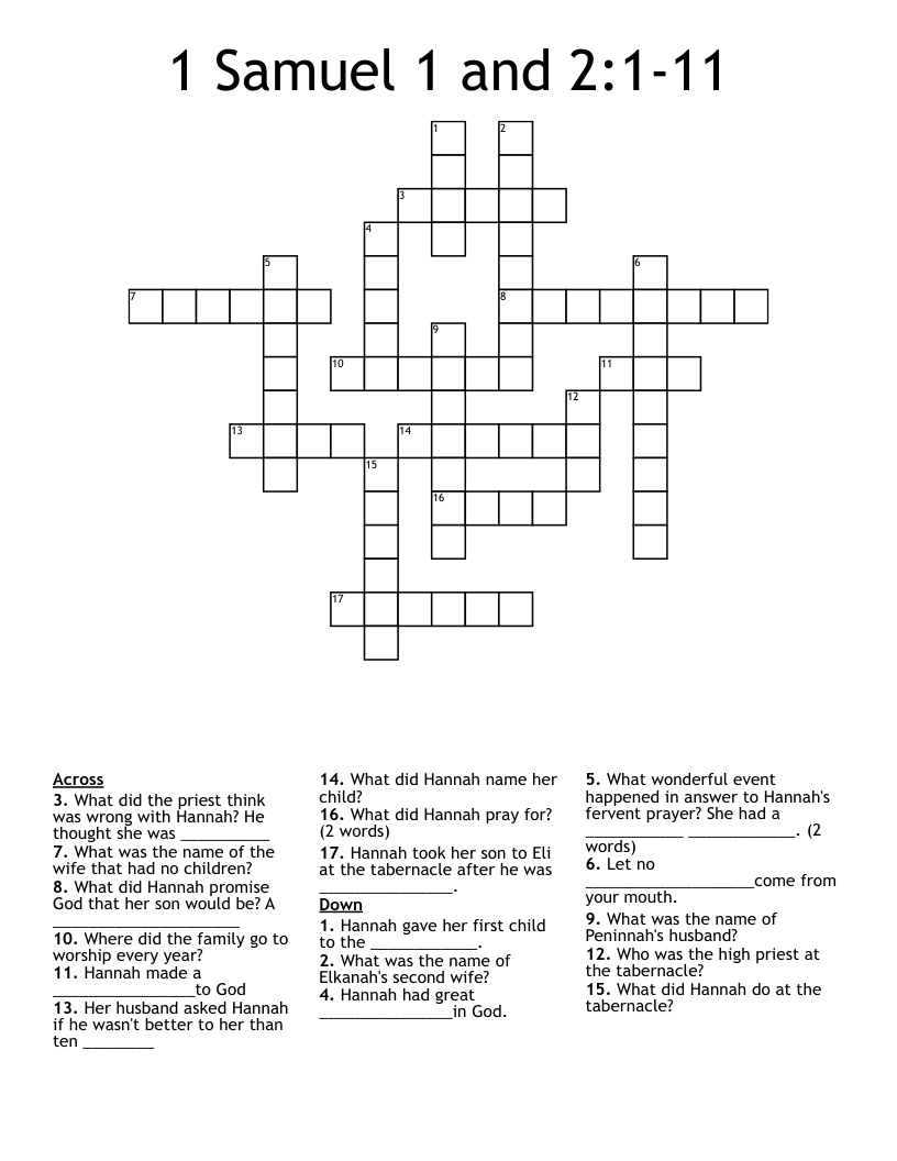 1 Samuel 1 and 2:1-11 Crossword
