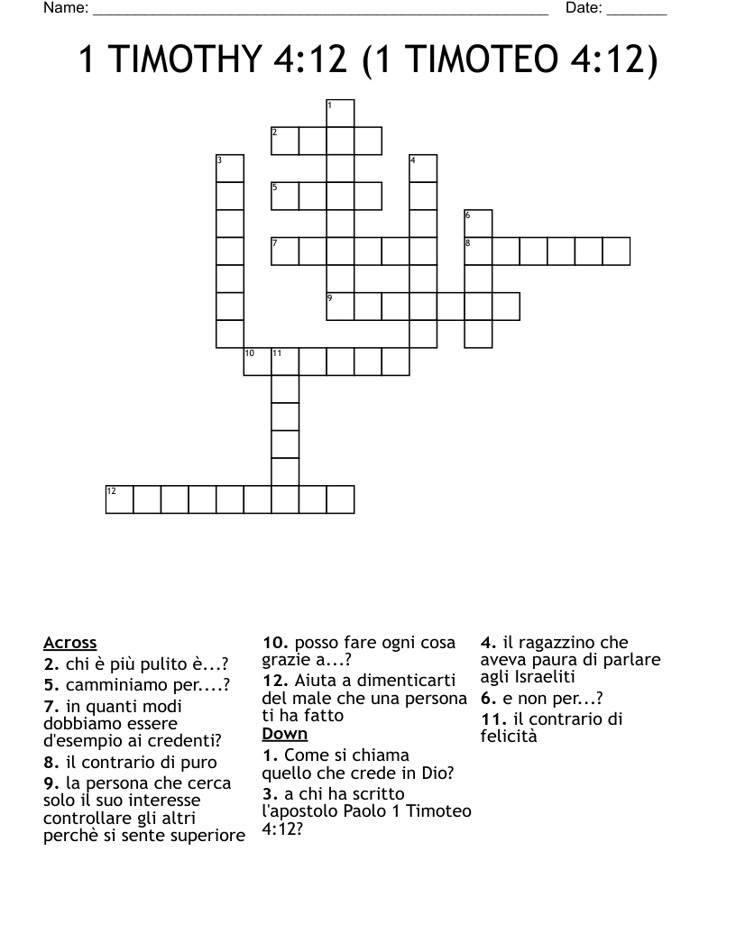 1 TIMOTHY 4:12 (1 TIMOTEO 4:12) Crossword