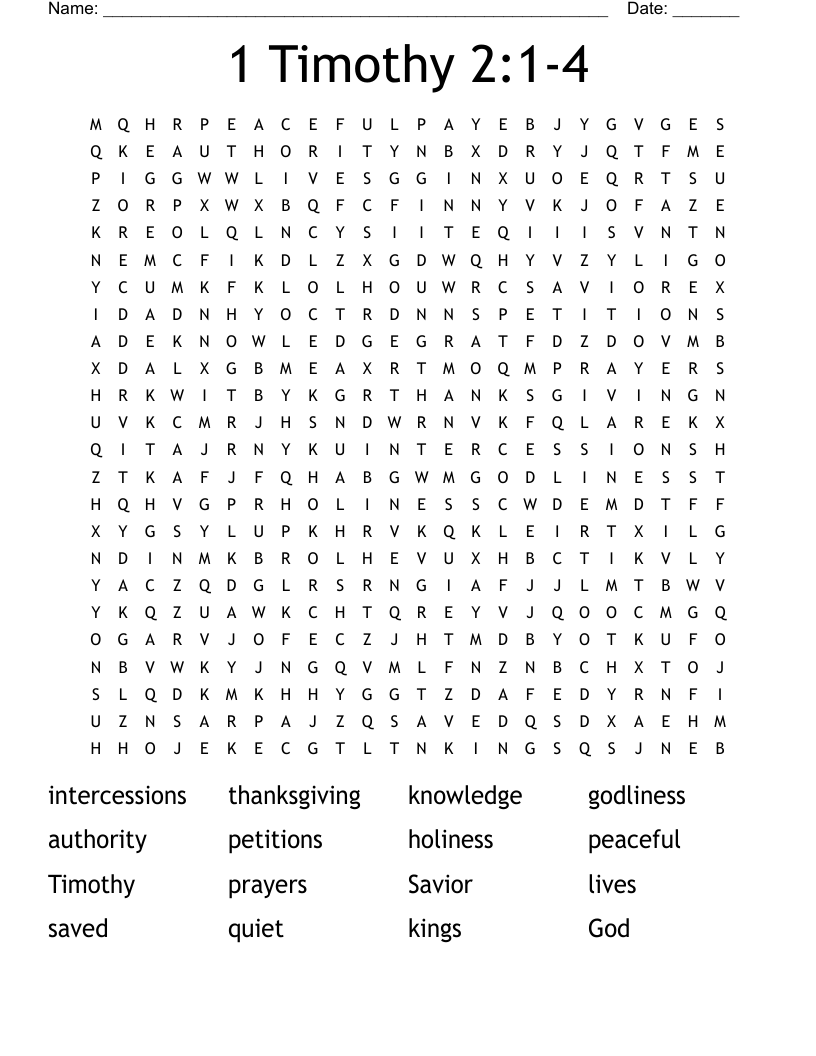 1 Timothy 2:1-4 Word Search