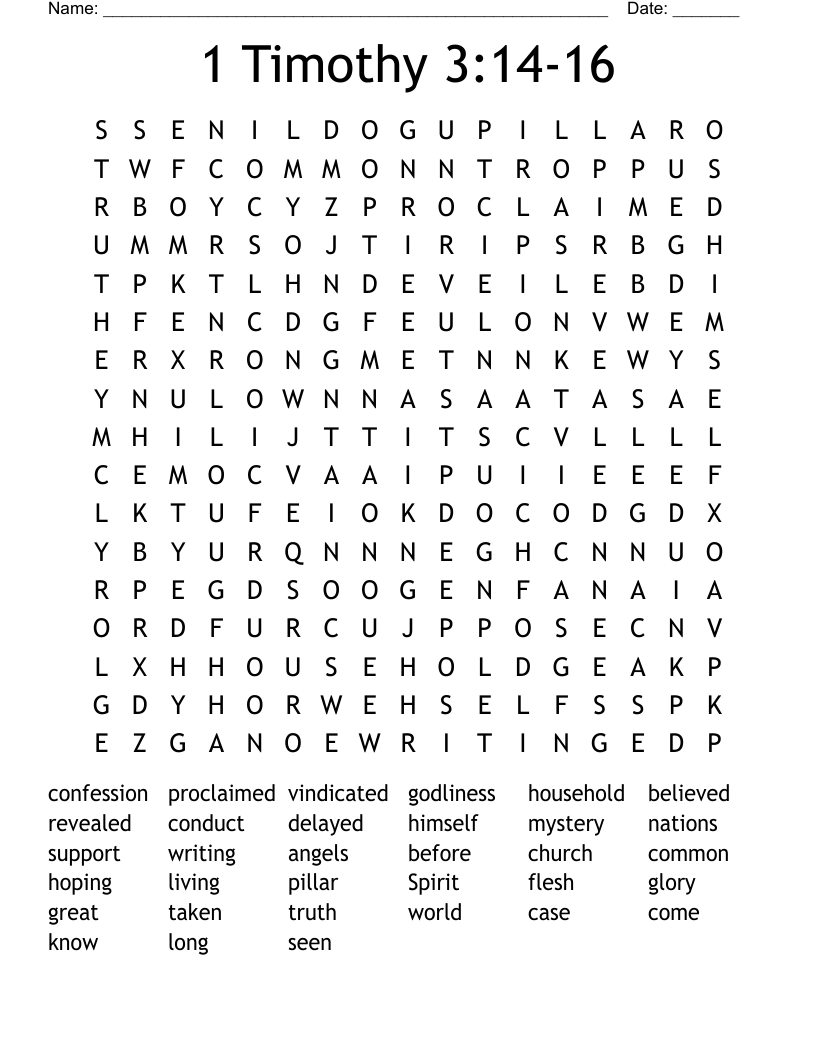 1 Timothy 3:14-16 Word Search