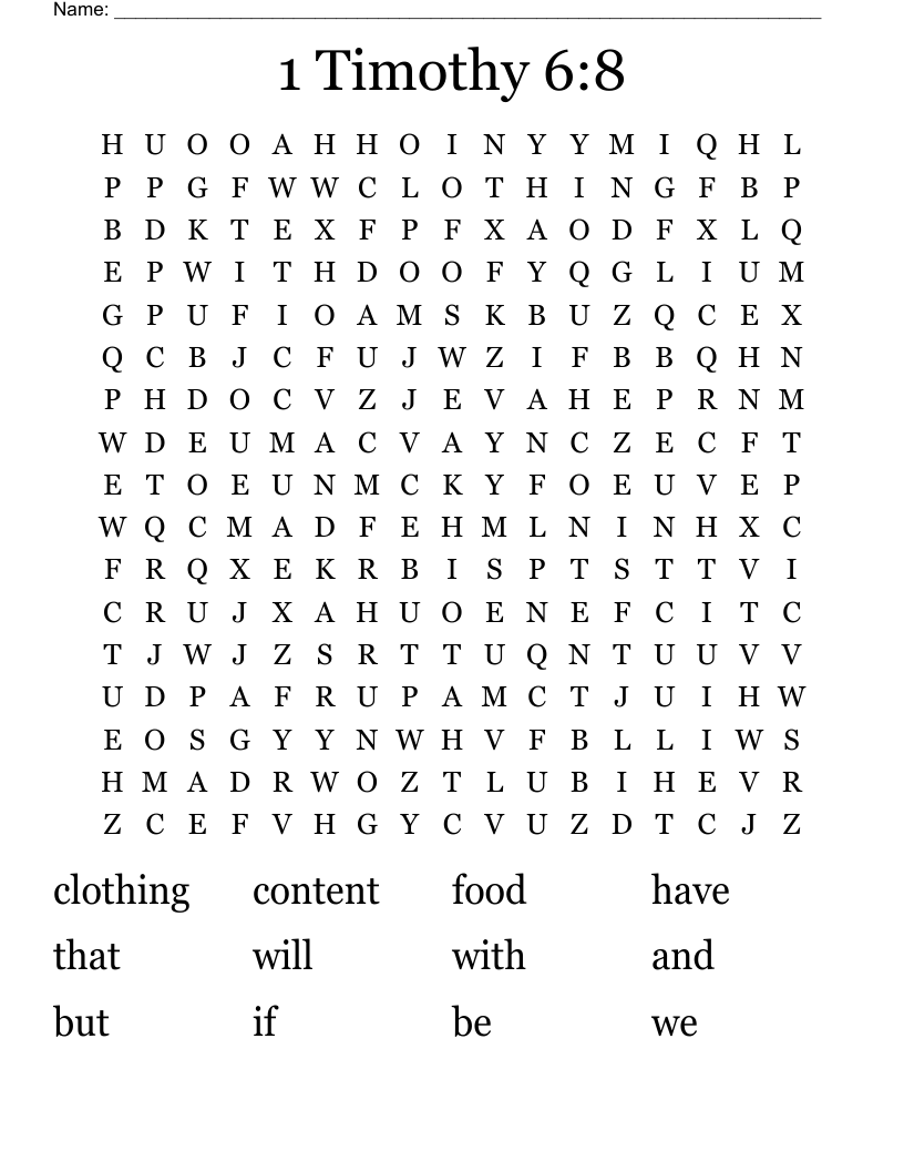 1 Timothy 6:8 Word Search