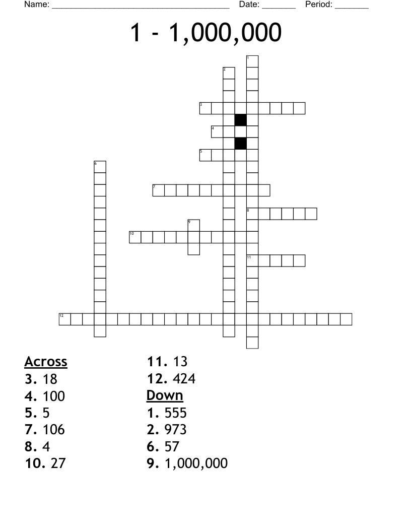 1 - 1,000,000 Crossword