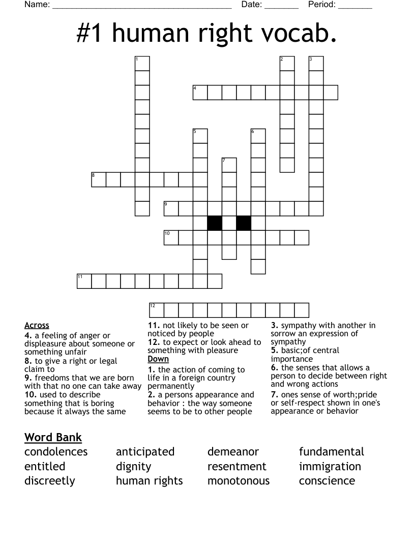 #1 human right vocab. Crossword
